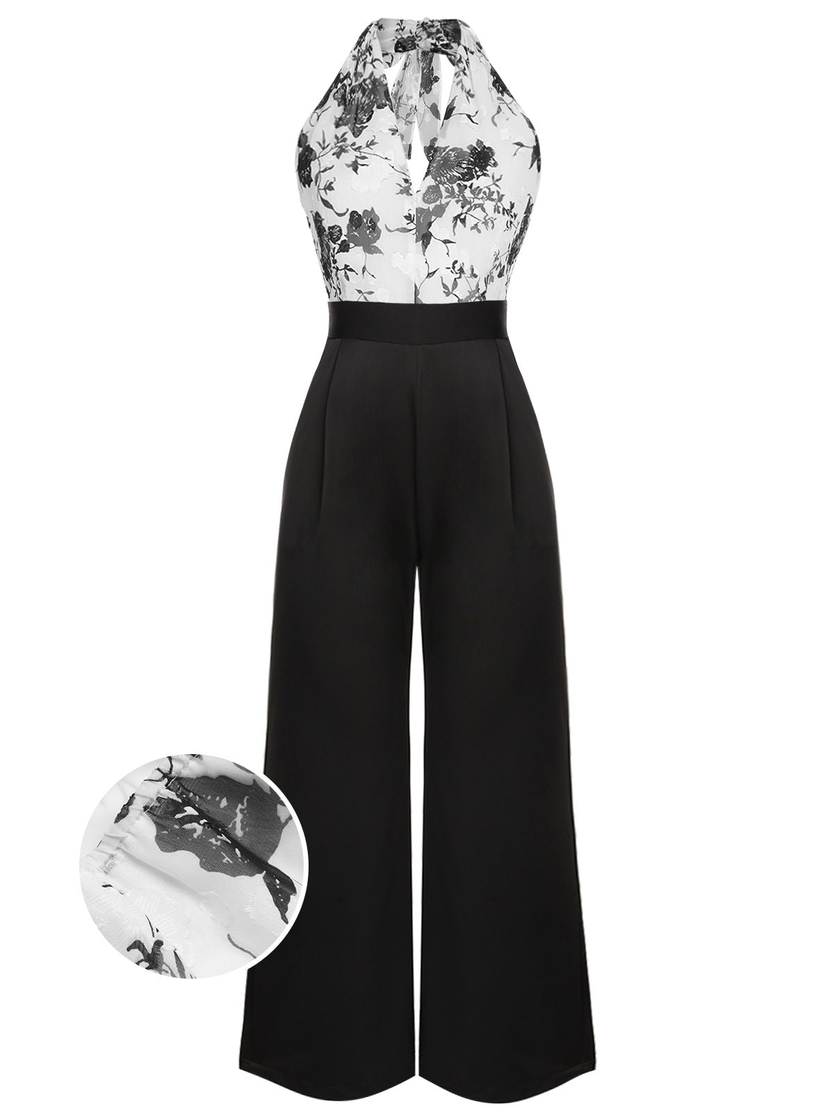 Ink Painting Halter Strap Jumpsuit Black & White, XL