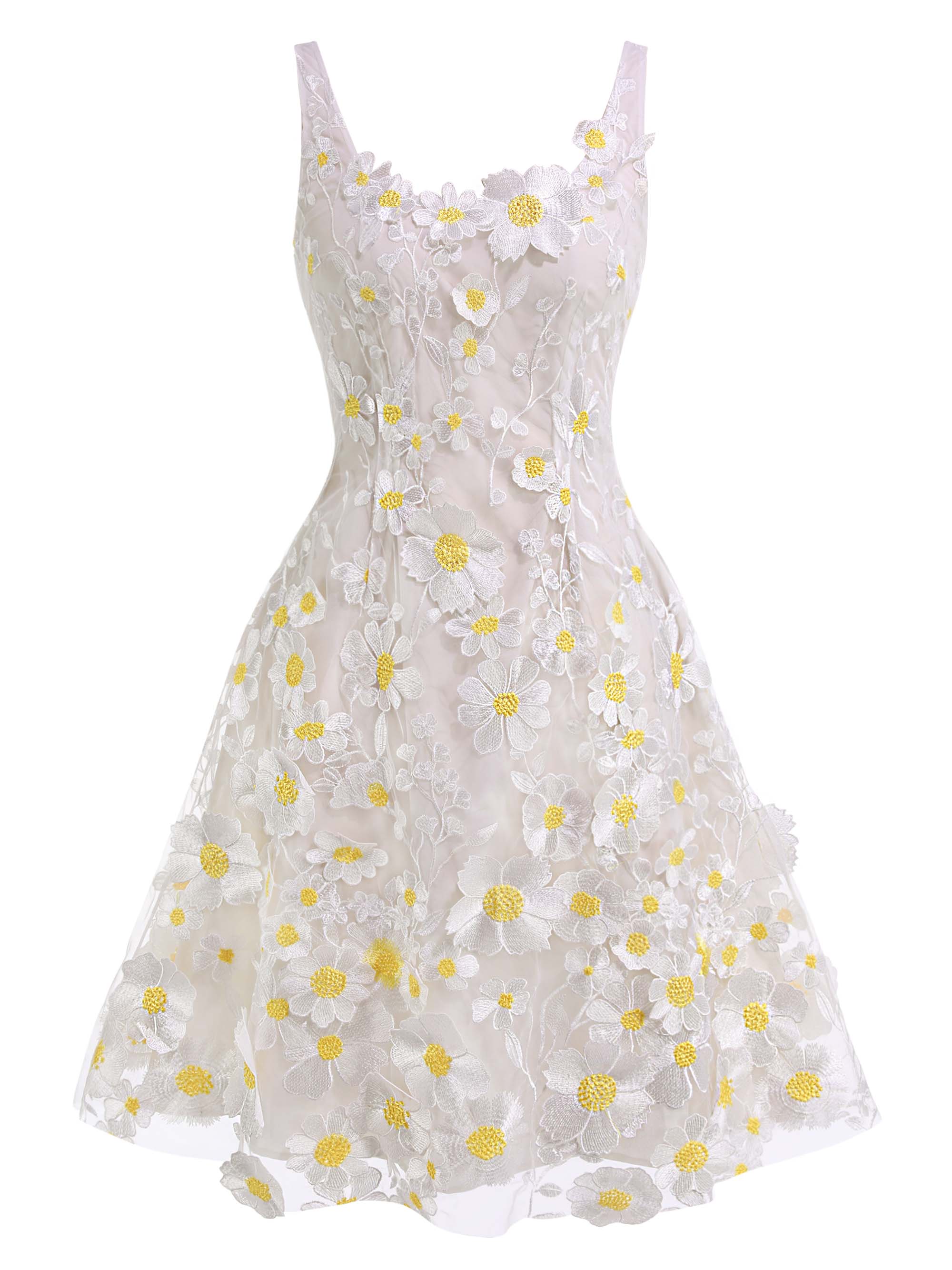 Retro Stage 3D Floral Daisy Dreamer Swing Vintage Dress