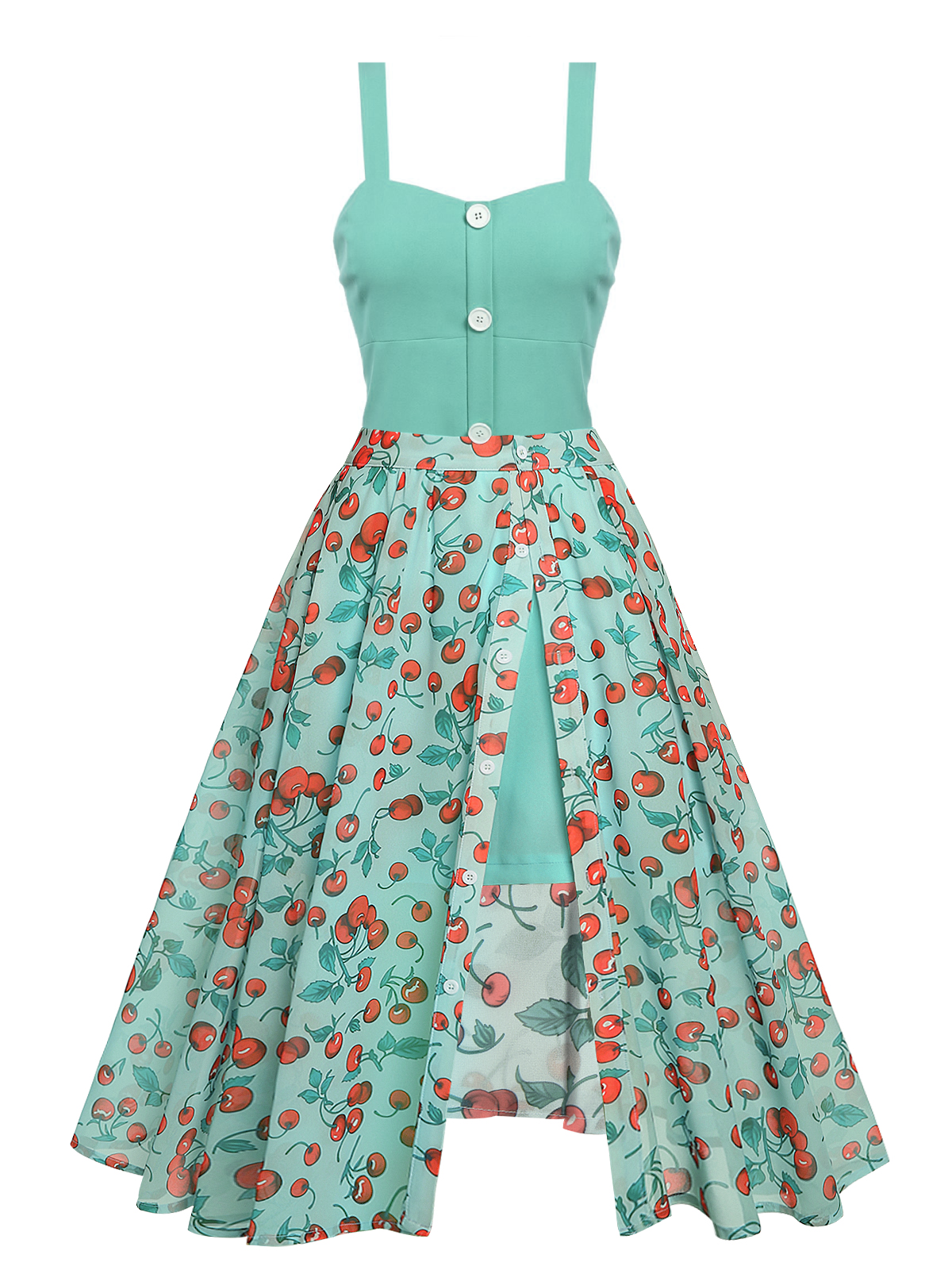 1950s 2PCS Romper & Cherry Skirt Green