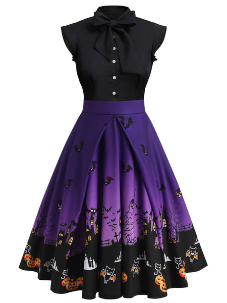Hidden Back Zipper Above the Knee General Print Polyester Dress With a Bow(s)