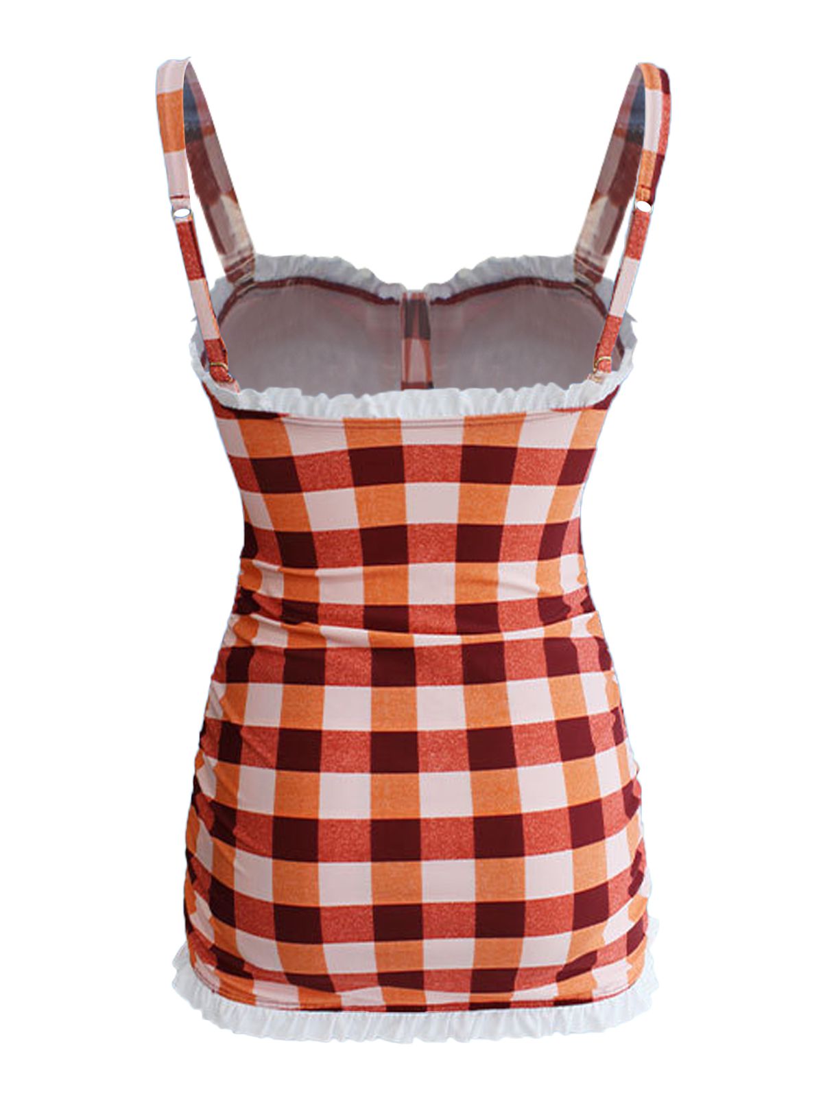 Plaid Bow Strap Ruffled Tankini