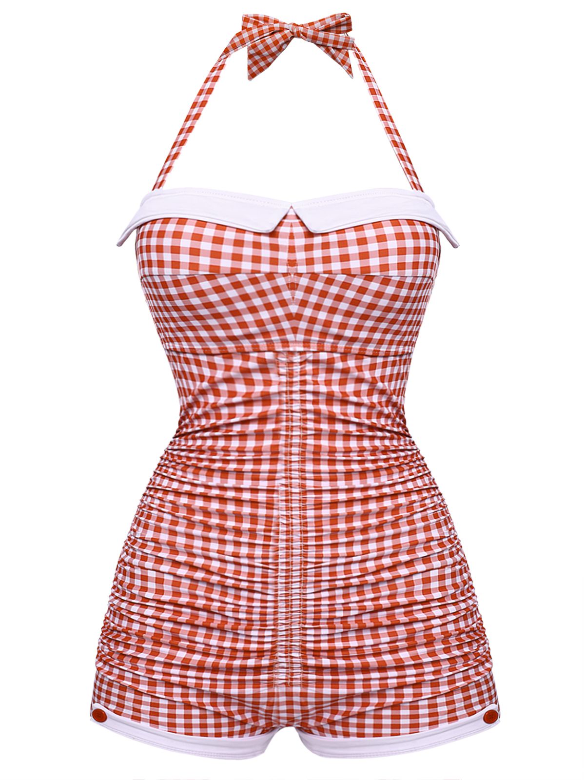 Retro Stage Red Checked Halter Bowknot One-piece Swimsuit