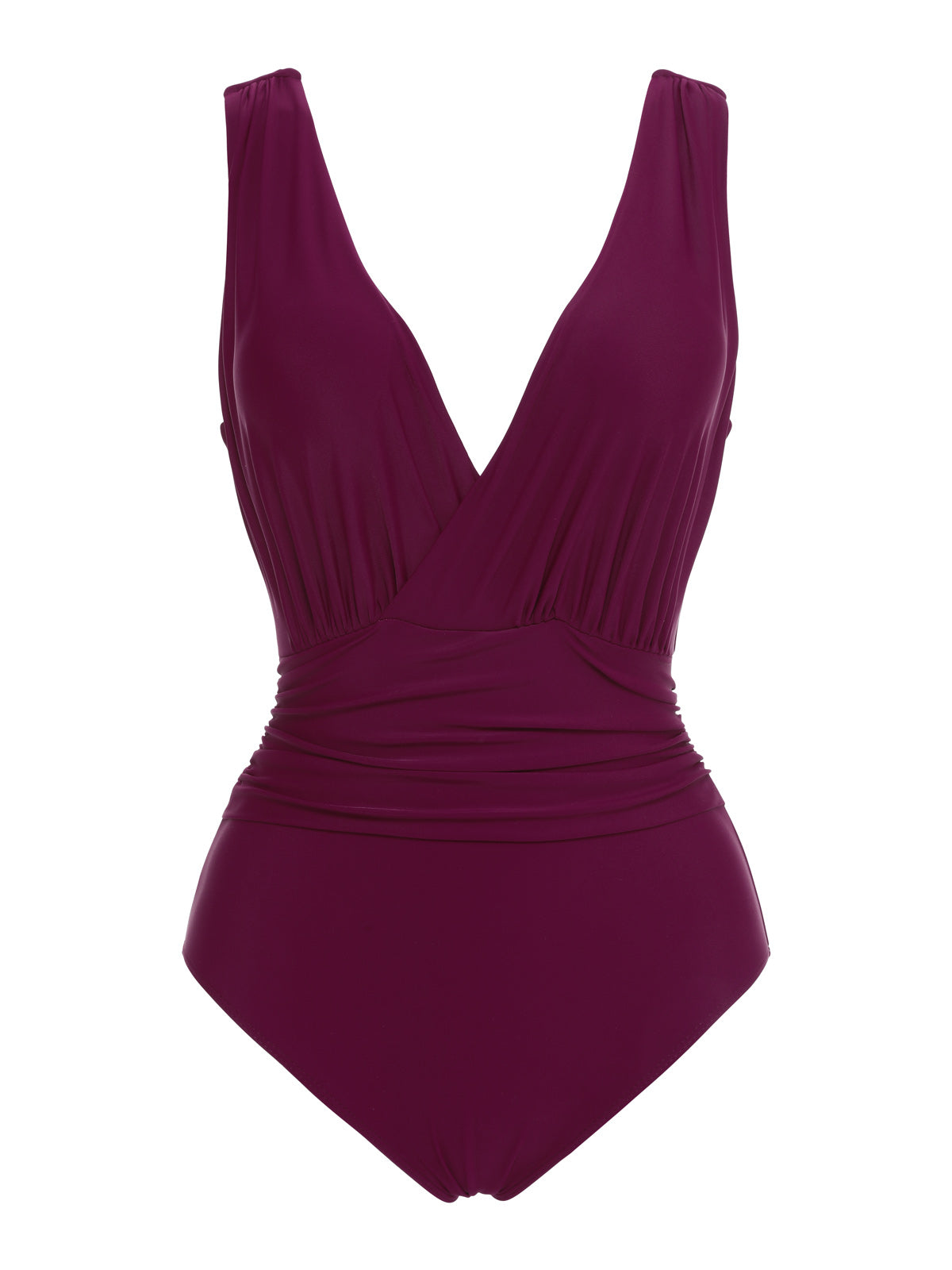 Raspberry Purple V-Neck One-piece Swimsuit