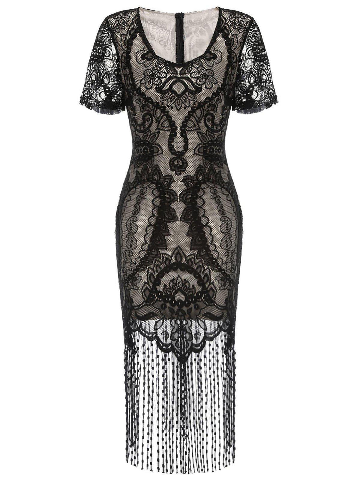 US Warehouse] Belted Black 1920s Fringe Gatsby Dress