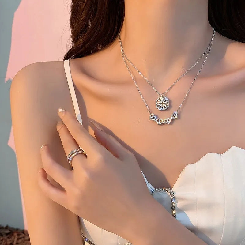 Four Hearts Clover Pendant Necklace
