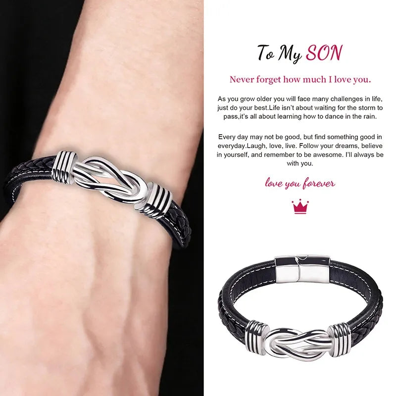 Mother and Son Forever Linked Together Braided Leather Bracelet