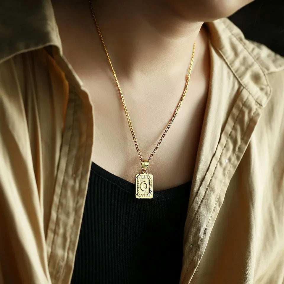 18k Gold Plated Big Square Letter Necklace