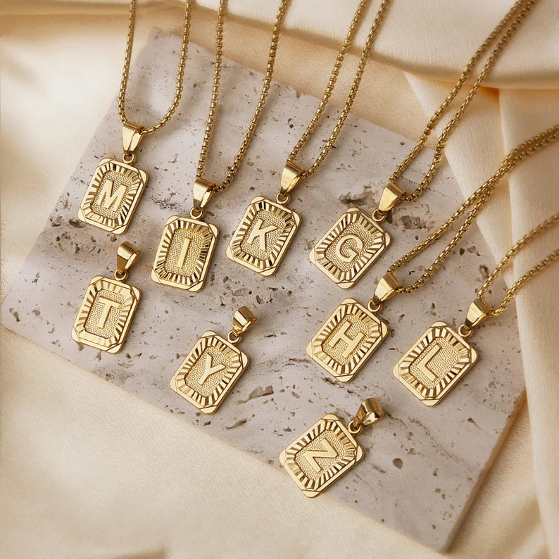 18k Gold Plated Big Square Letter Necklace