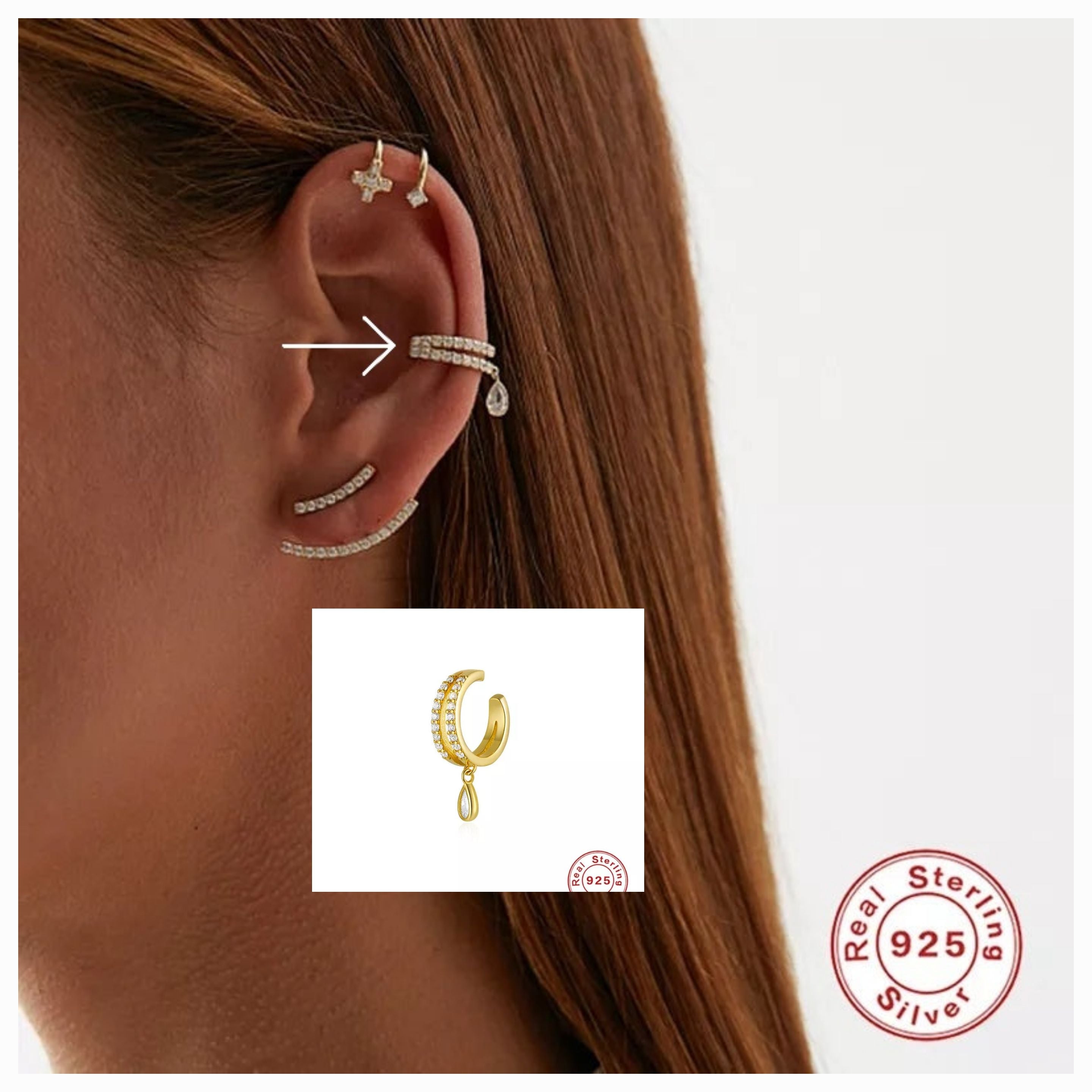 Sterling Silver Ear Cuffs with Cubic Zirconia