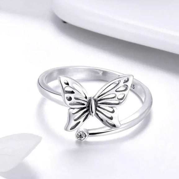 Butterfly Sterling Silver Adjustable Ring