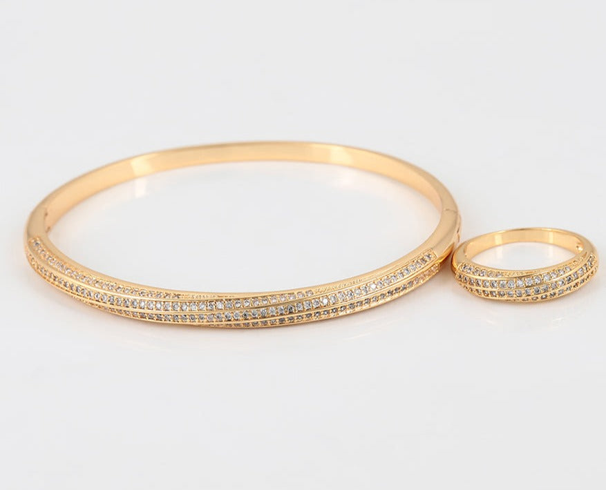 18k Gold Plated Bangle Bracelet with Matching Ring