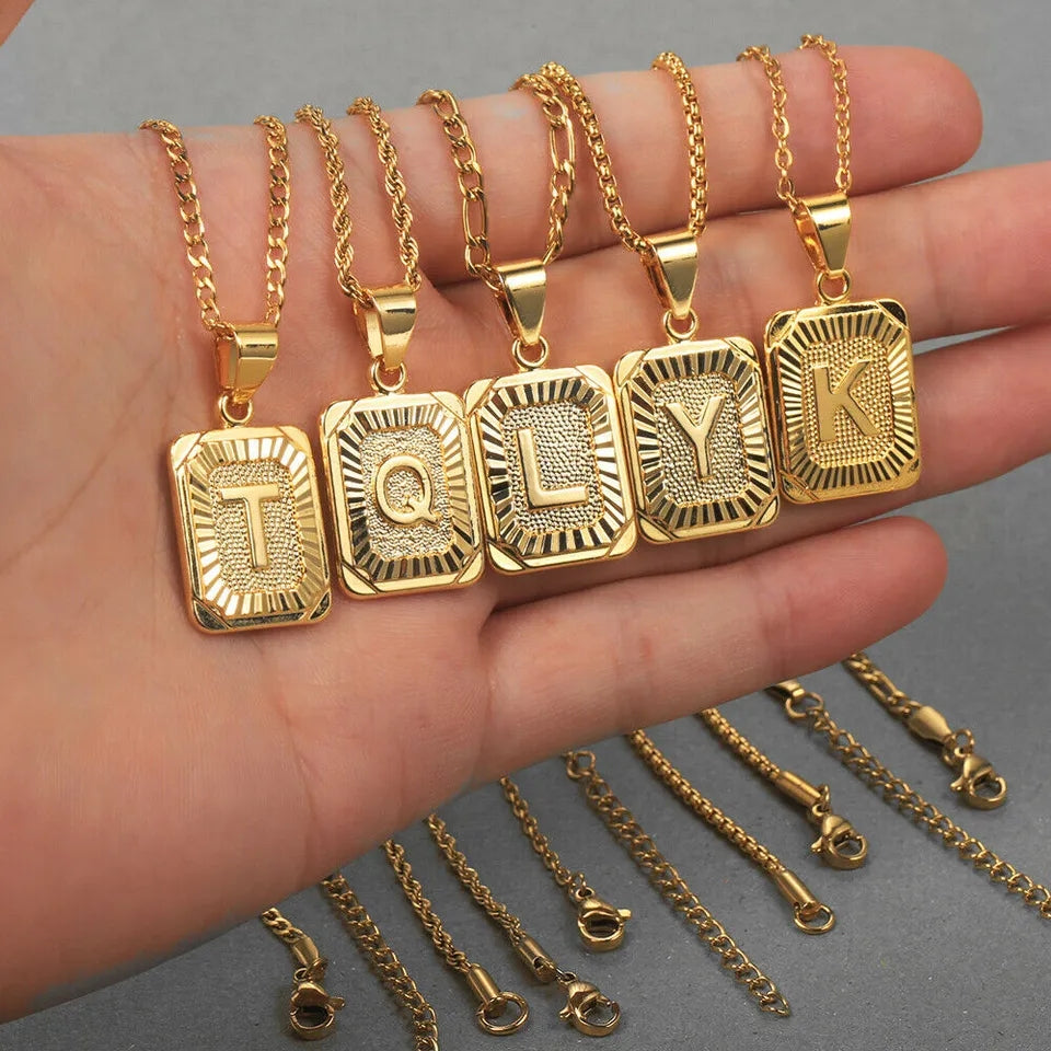 18k Gold Plated Big Square Letter Necklace