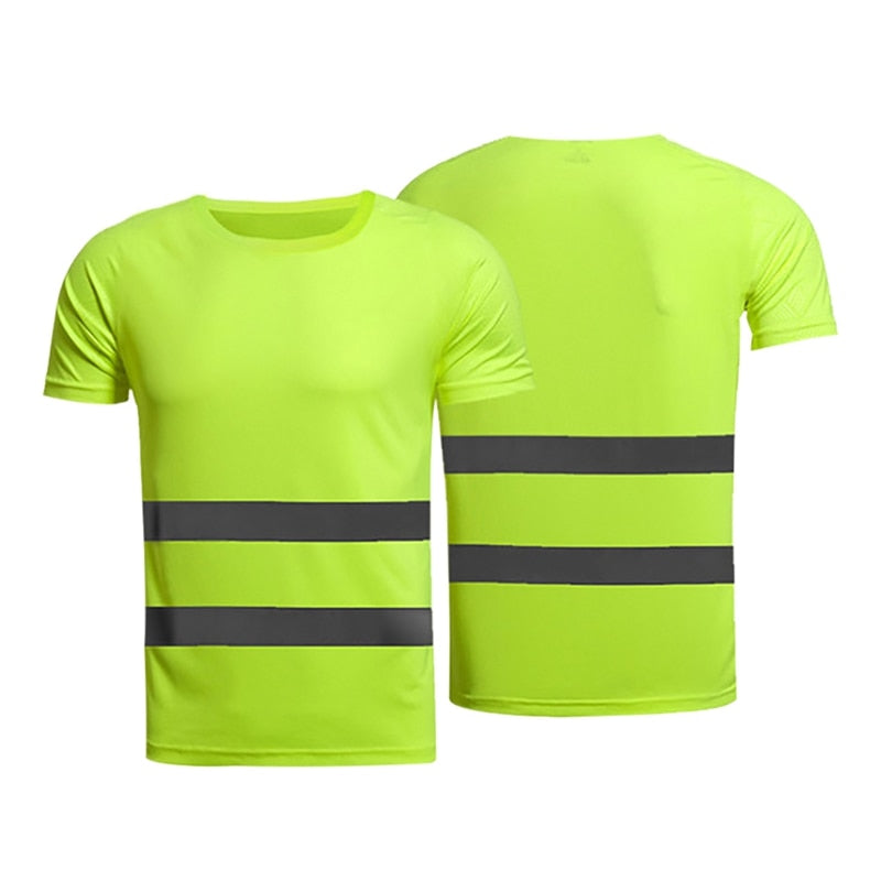 Summer Reflective t shirt Fluorescent Yellow Orange High Visibility Safety Work Running Shirt Breathable Work t shirt for men|Running T-Shirts|