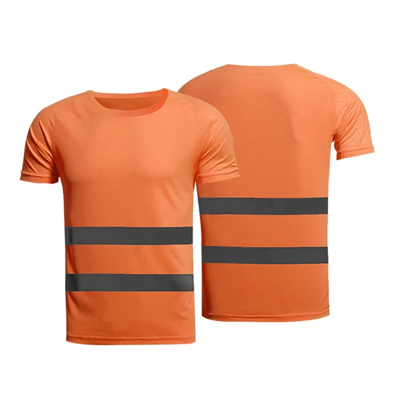 Summer Reflective t shirt Fluorescent Yellow Orange High Visibility Safety Work Running Shirt Breathable Work t shirt for men|Running T-Shirts|