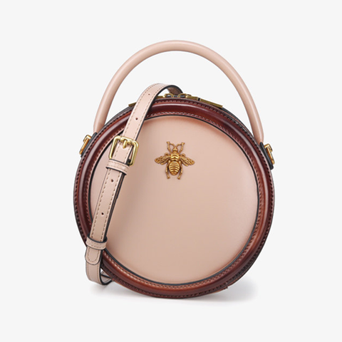 Leather Bumblebee Circle Round Crossbody Bag