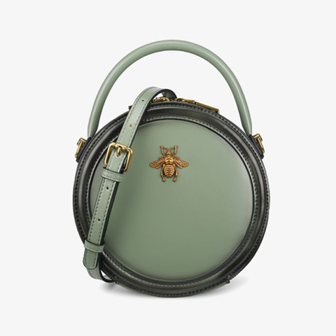 Leather Bumblebee Circle Round Crossbody Bag