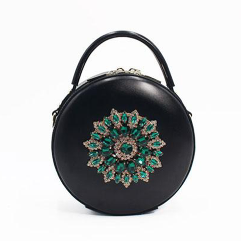 Black Circle Round Leather Purse Bag
