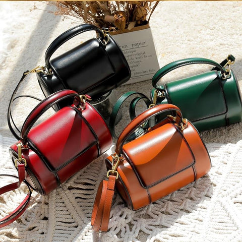 Mini Leather Round Canteen Crossbody Bag