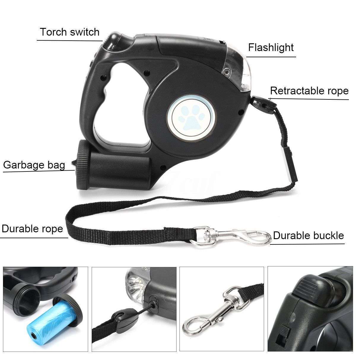 Romero Retractable Leash with LED Flashlight