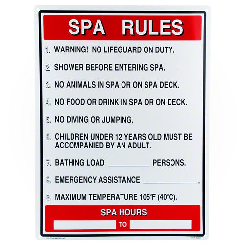 Poolmaster Spa Rules Sign 40327
