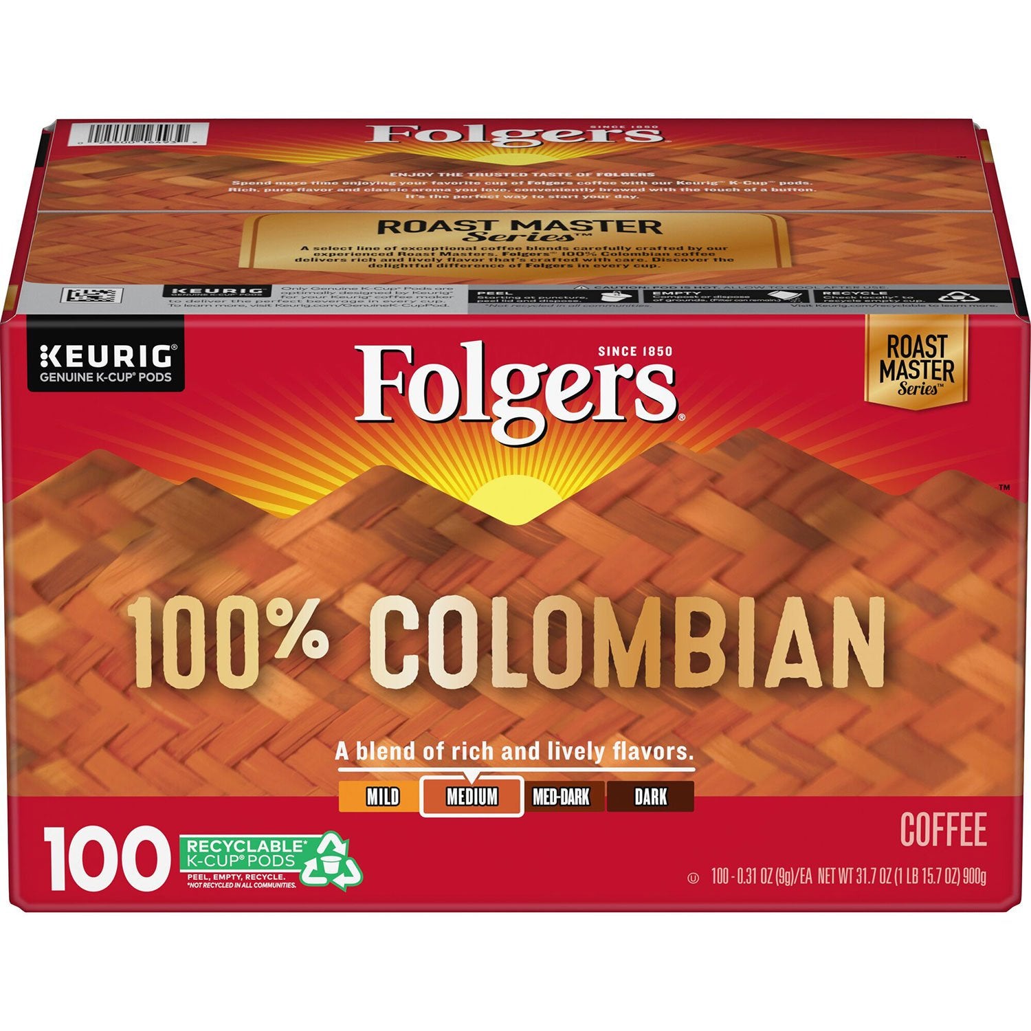 Folgers 100% Colombian Coffee K-Cups,Medium Roast (96 count)
