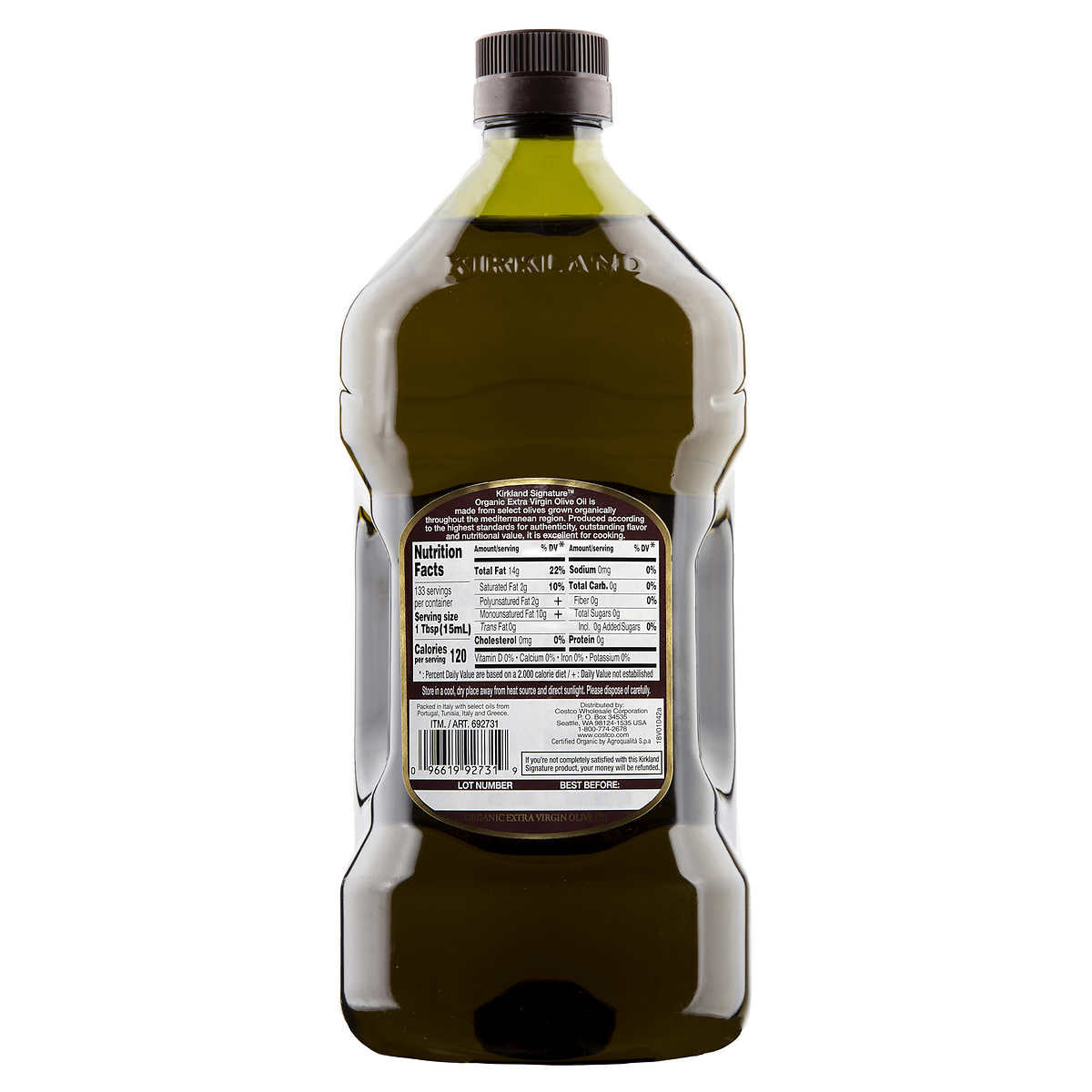 Kirkland Signature Organic Extra Virgin Olive Oil, 2 L