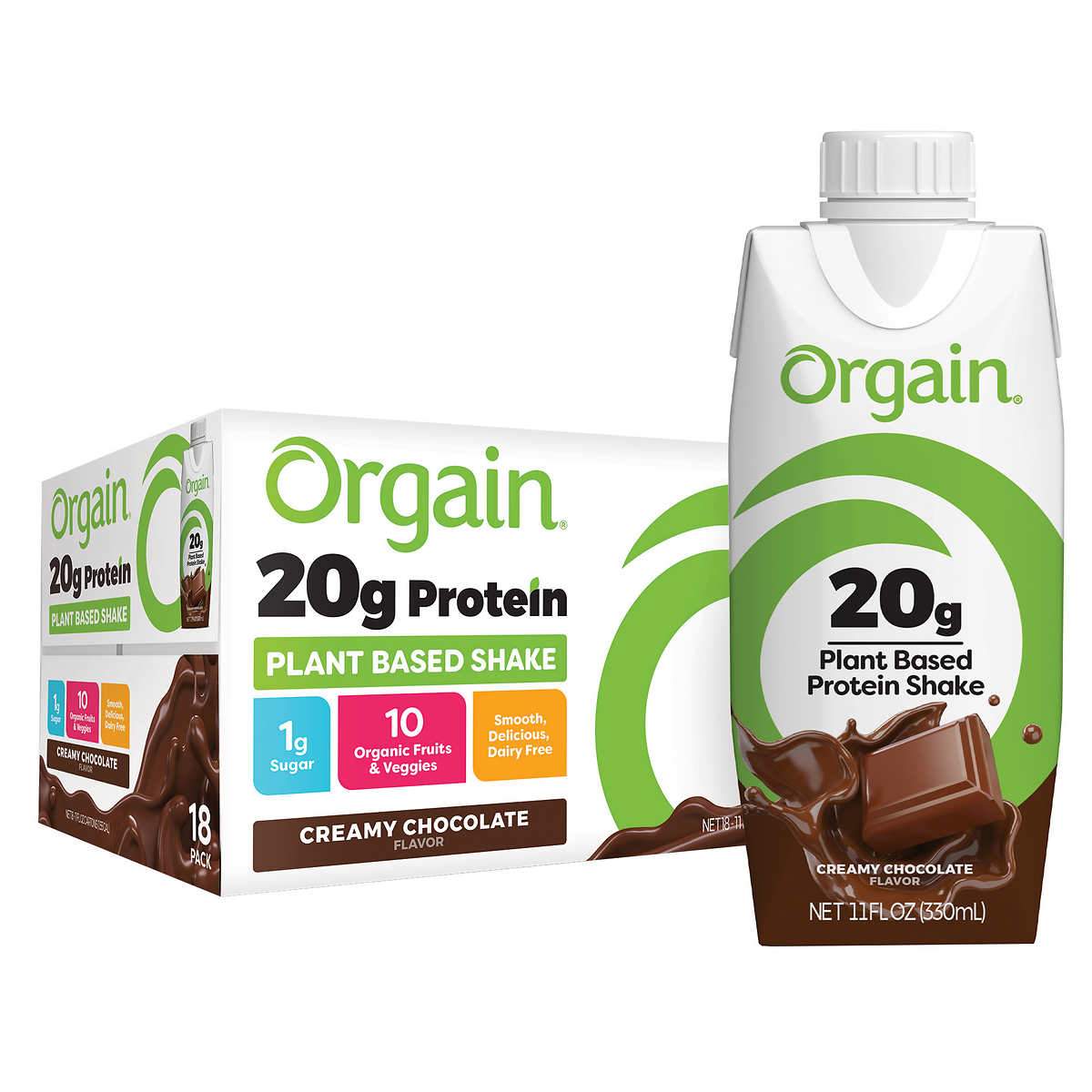 Orgain Plant-Based 20g Protein Shake Chocolate 11 fl oz, 18-count