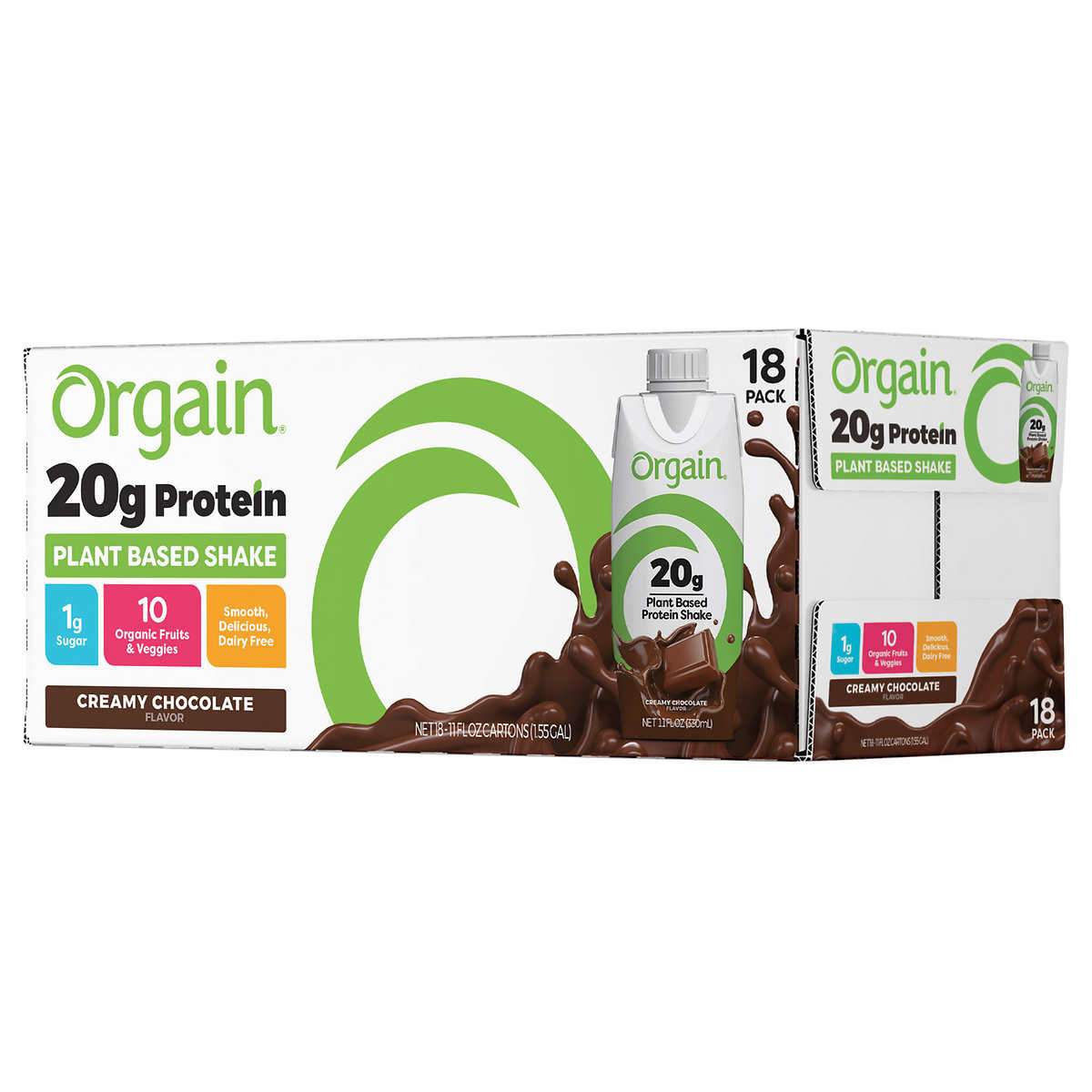 Orgain Plant-Based 20g Protein Shake Chocolate 11 fl oz, 18-count