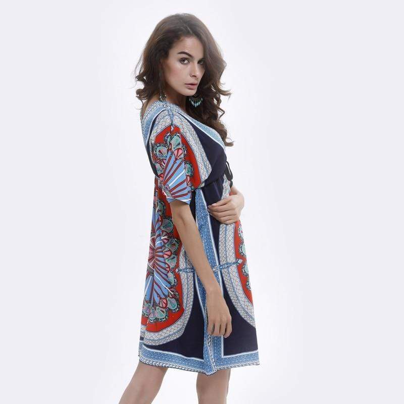 Boho V Neck Tunic Mini Dress