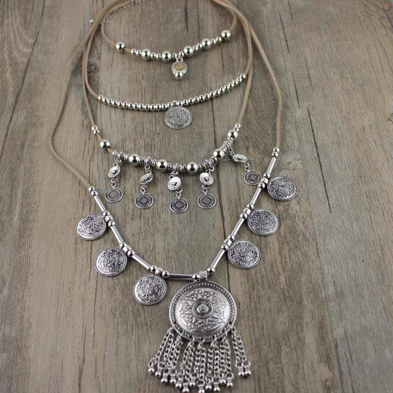 Boho Silver Multi Layer Necklace