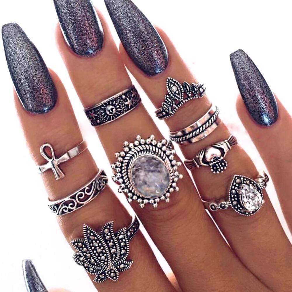 9 Pc Bohemian Style Ring Set