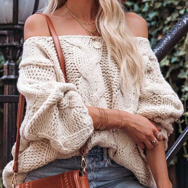Sexy Off Shoulder Knit Pullover Sweater