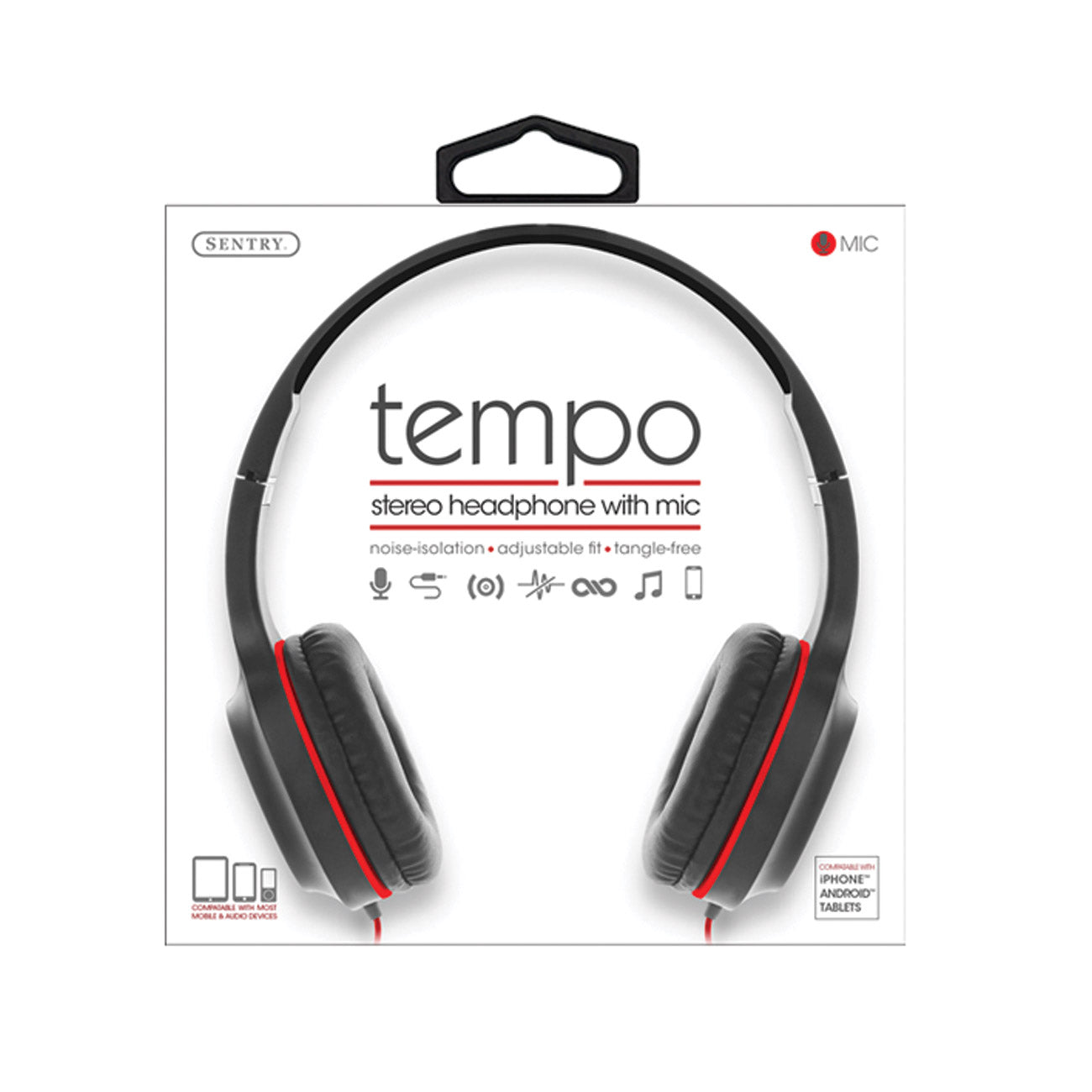 Sentry Industries DLX100: Tempo Stereo Headphone with MC In Red