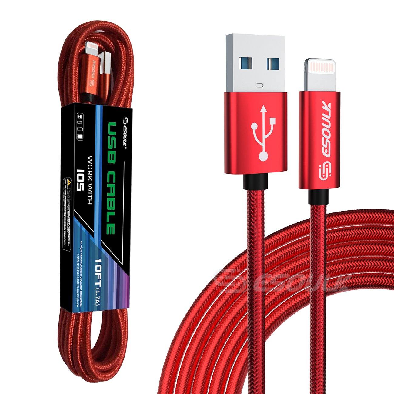 1.7A 10FT USB Cable For 8 PIN In Red For IPHONE