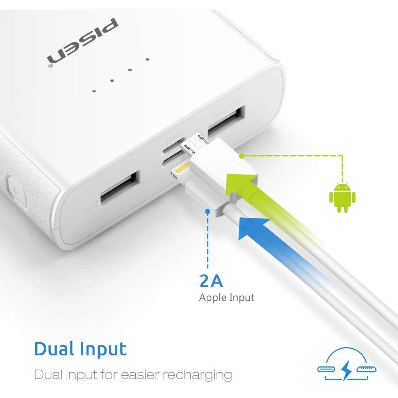 20000mAh Portable Power Bank with 2 USB Output In White
