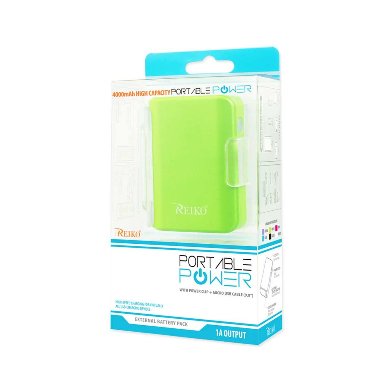 4000Mah Universal Power Bank With Cable In Green