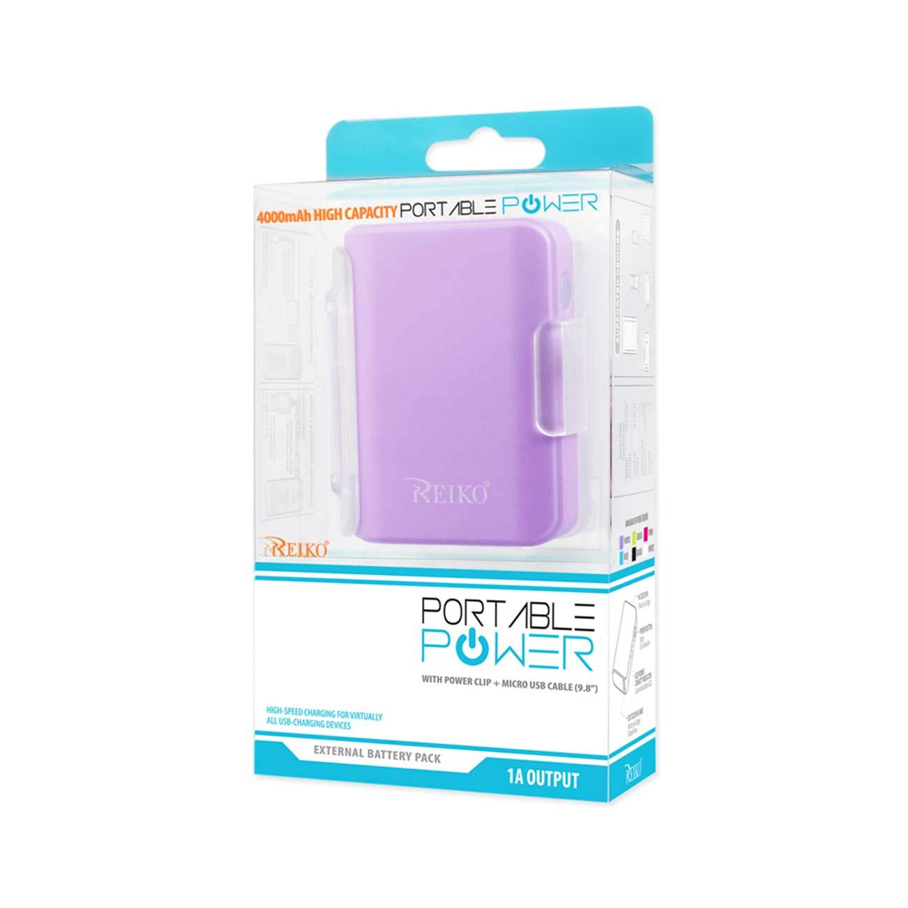 4000Mah Universal Power Bank With Cable In Purple