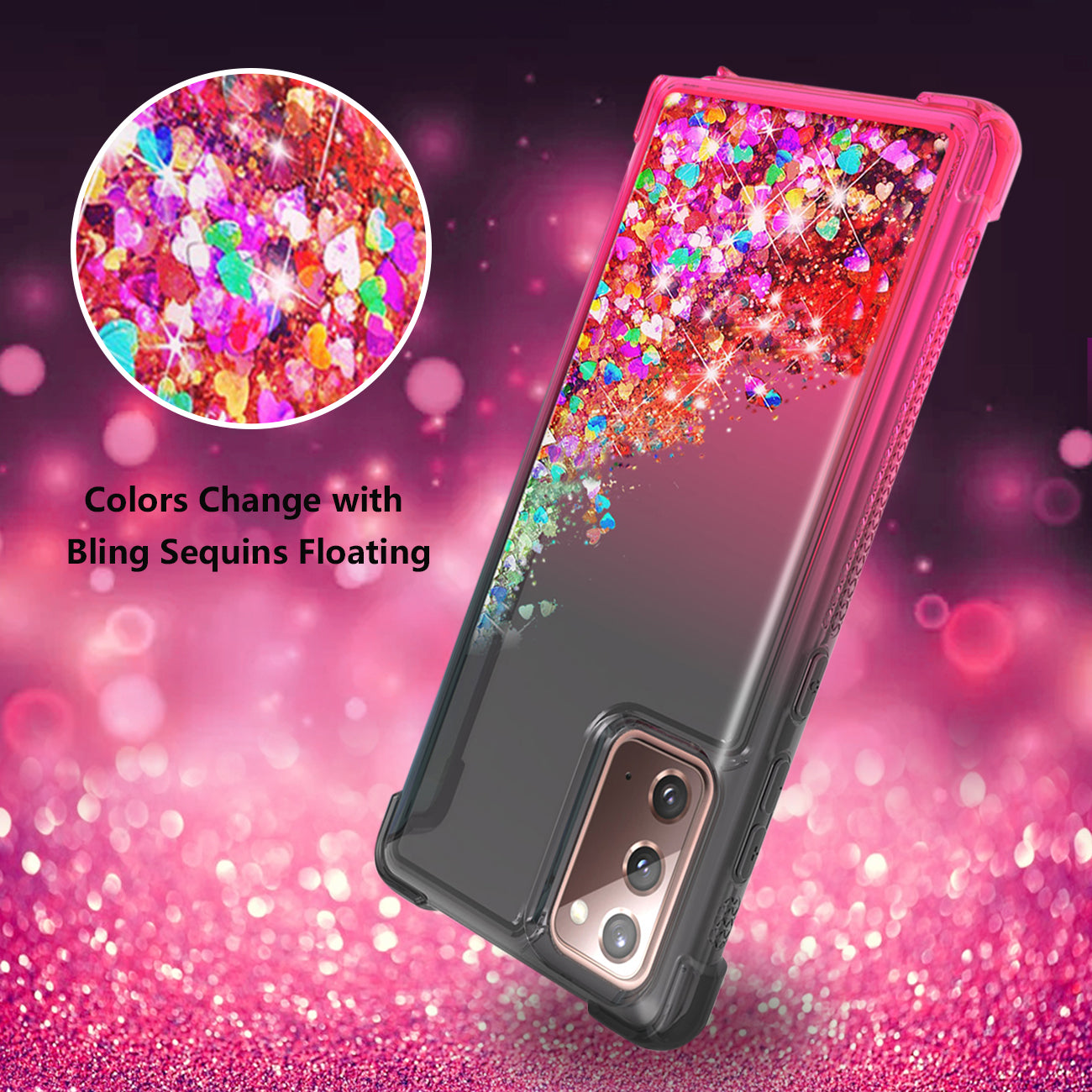 Shiny Flowing Glitter Liquid Bumper Case For SAMSUNG GALAXY NOTE 20 In RED/Black