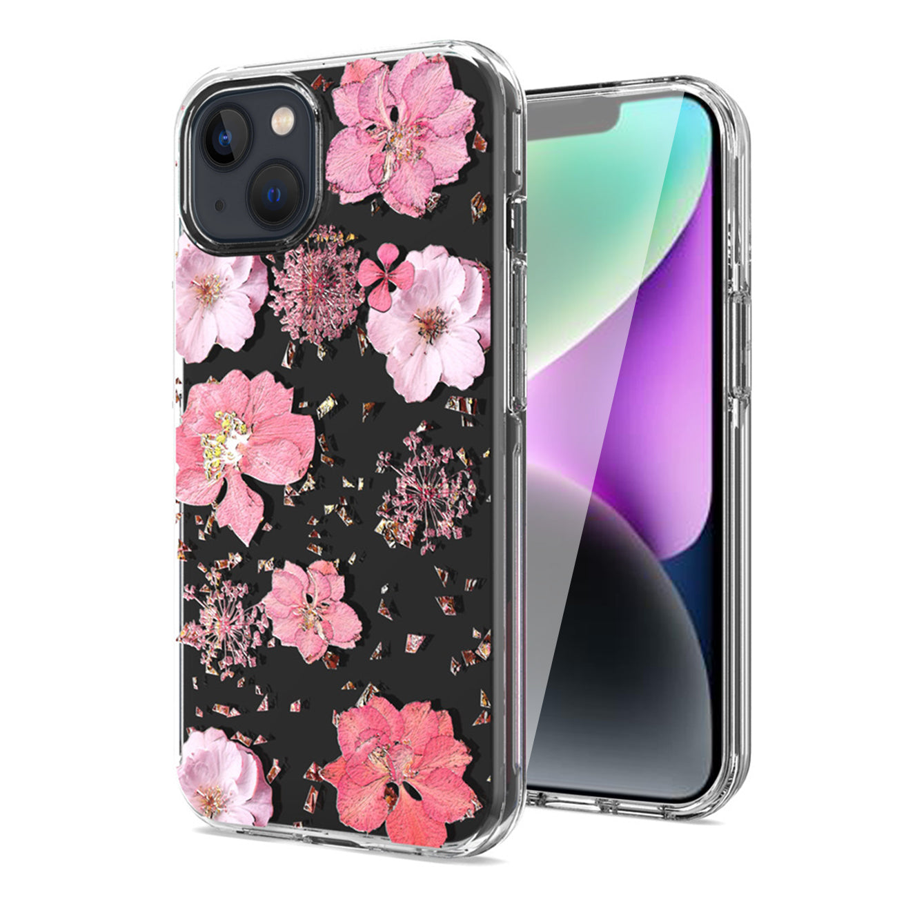Pressed dried flower Design Phone case For iPhone 14 / iPhone 13 In Pink