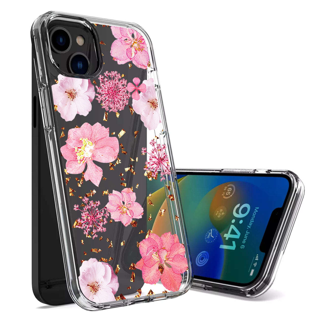 Pressed dried flower Design Phone case For iPhone 14 / iPhone 13 In Pink