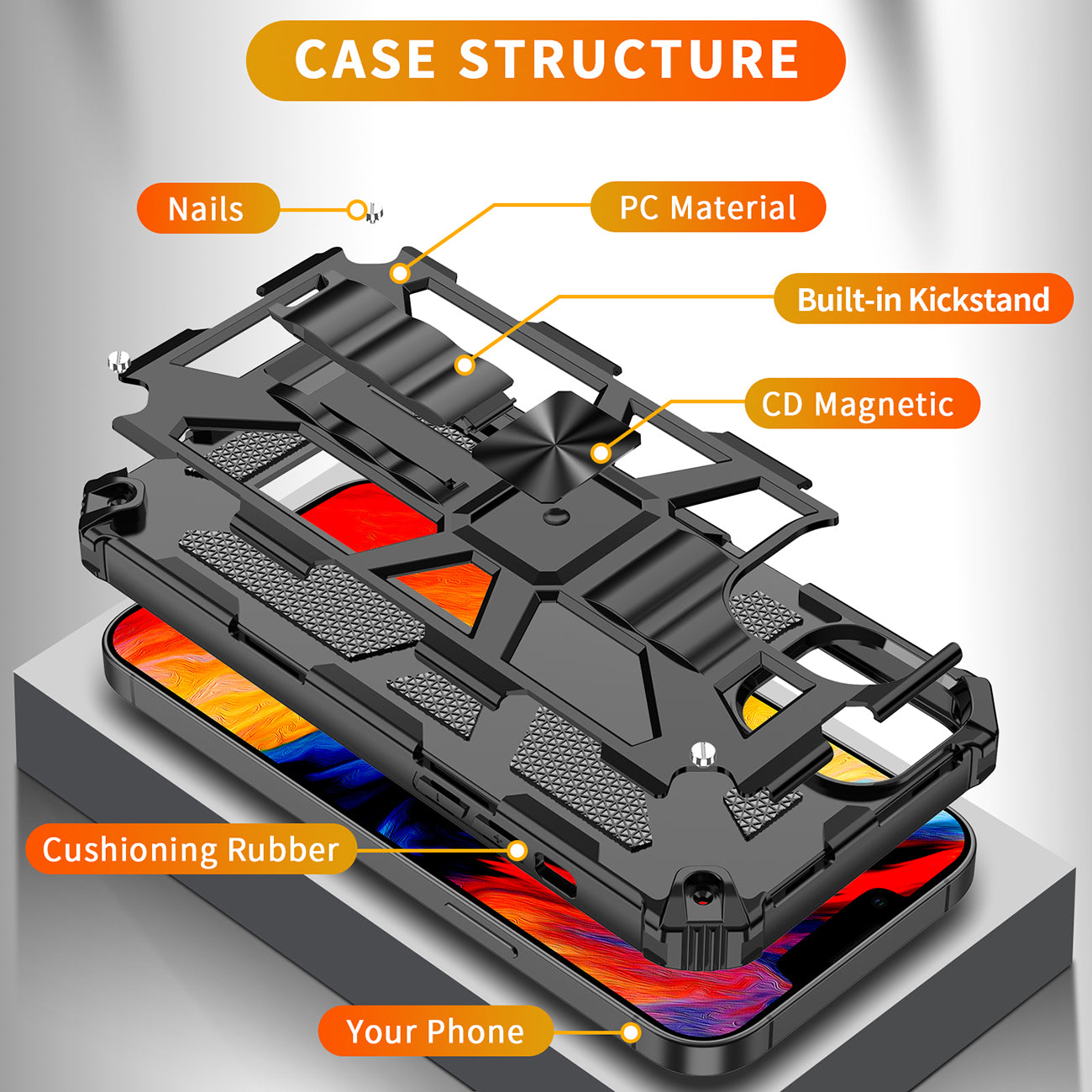 Built-in Kickstand TPU Case with Magnetic Mount for APPLE IPHONE 14 PLUS in Black