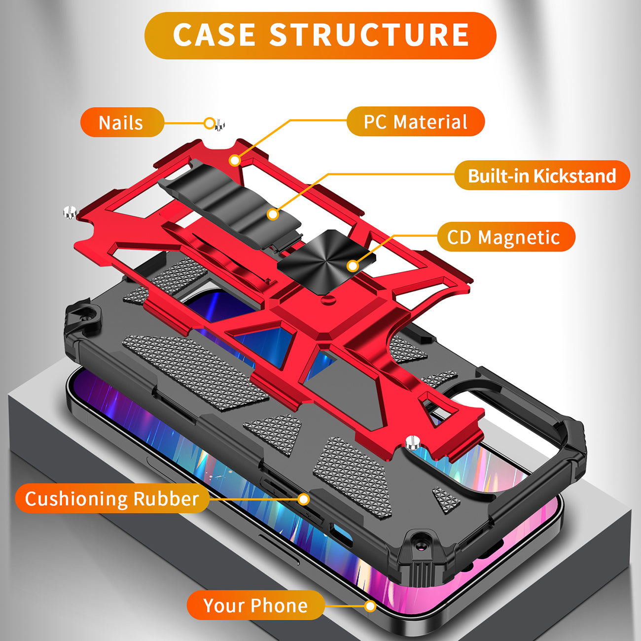 Built-in Kickstand TPU Case with Magnetic Mount for APPLE IPHONE 14 PRO MAX in Red