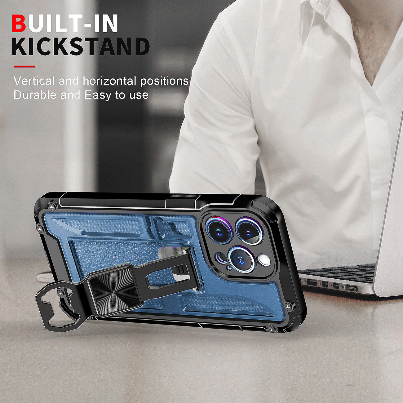 Kickstand Ring Holder/Bottle Opener with Magnetic Car Mount for IPHONE 14 PRO MAX In Blue