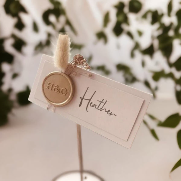 wedding name card label with wax seal sticker