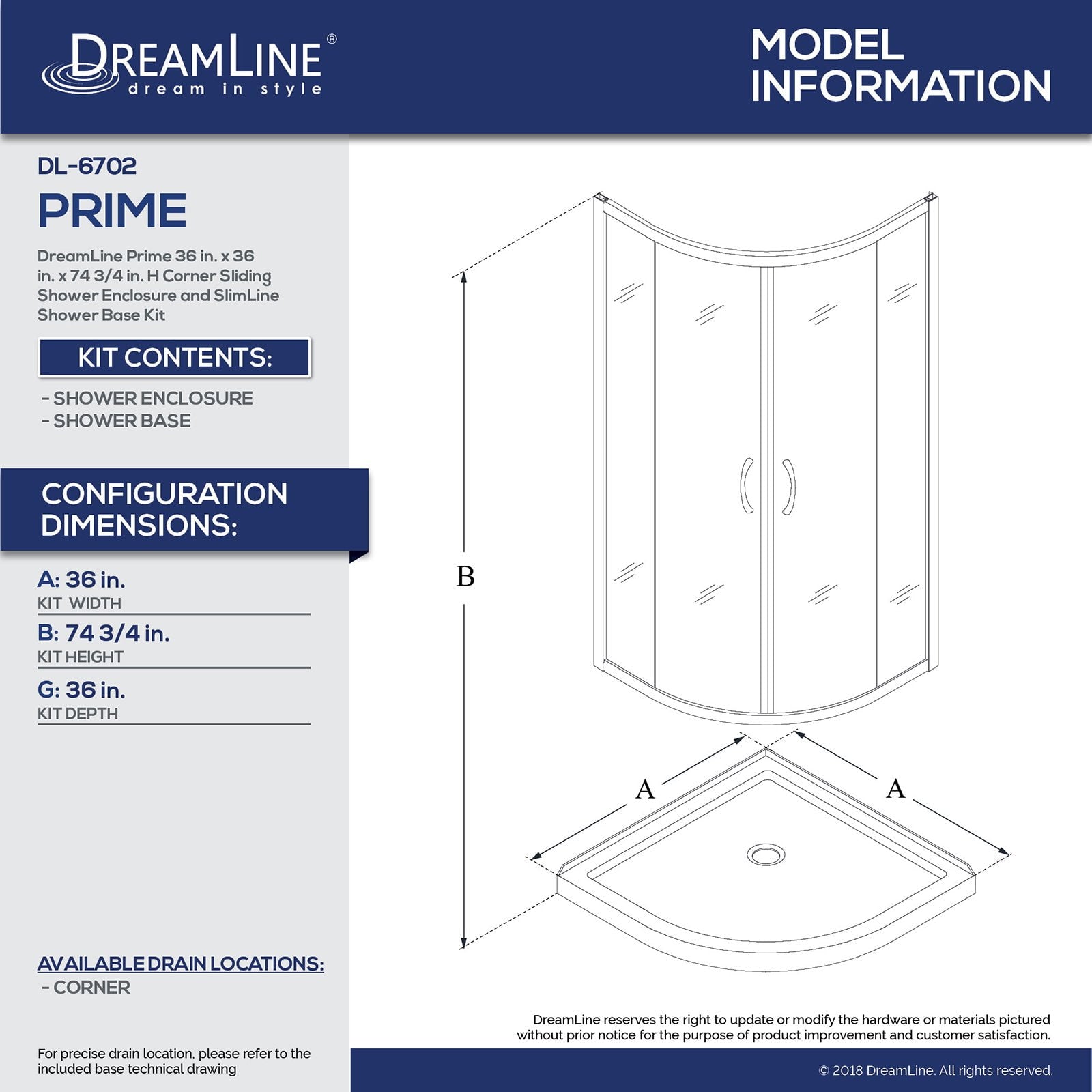 Dreamline DL-6702-09CL Prime 36