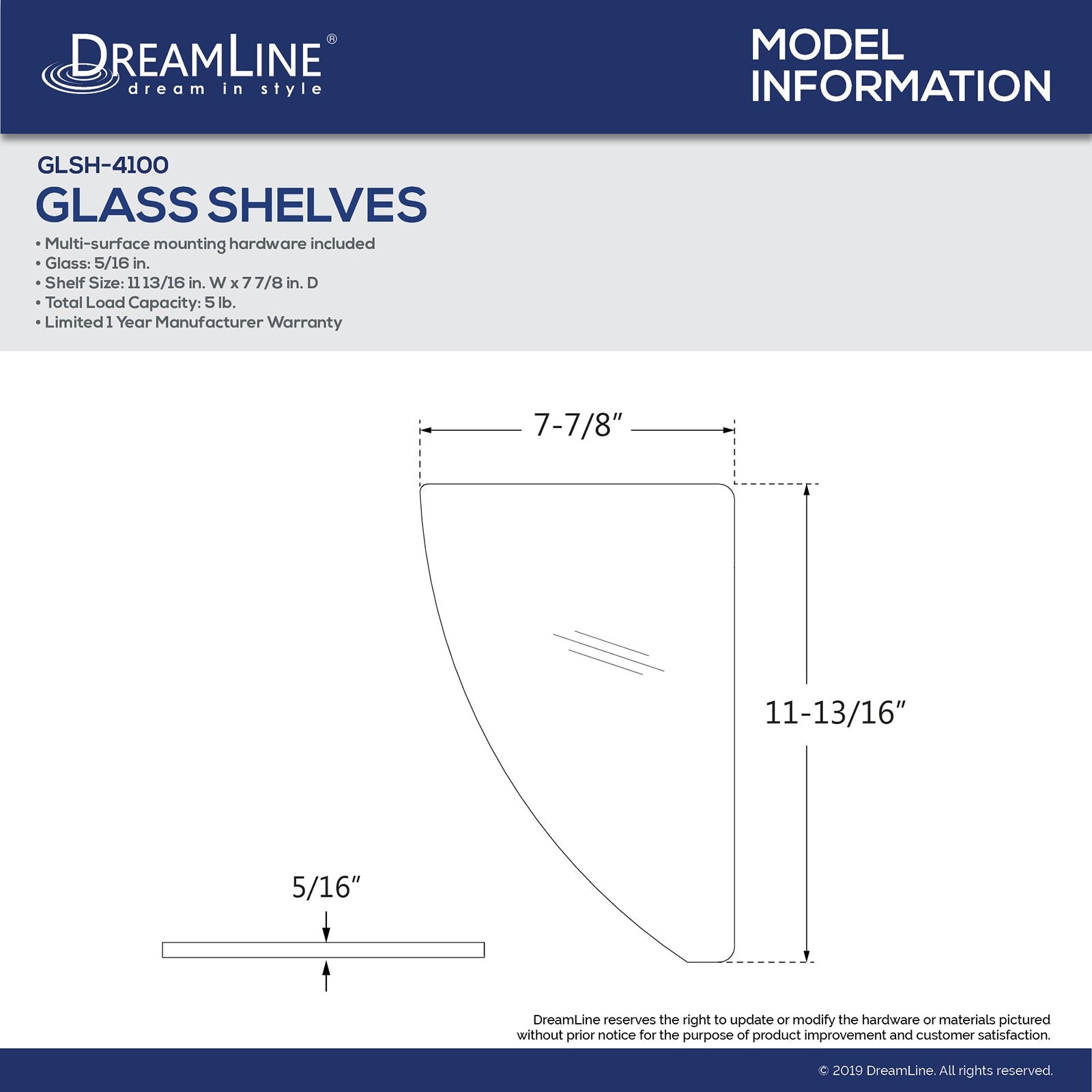 Dreamline GLSH-4100-06 12