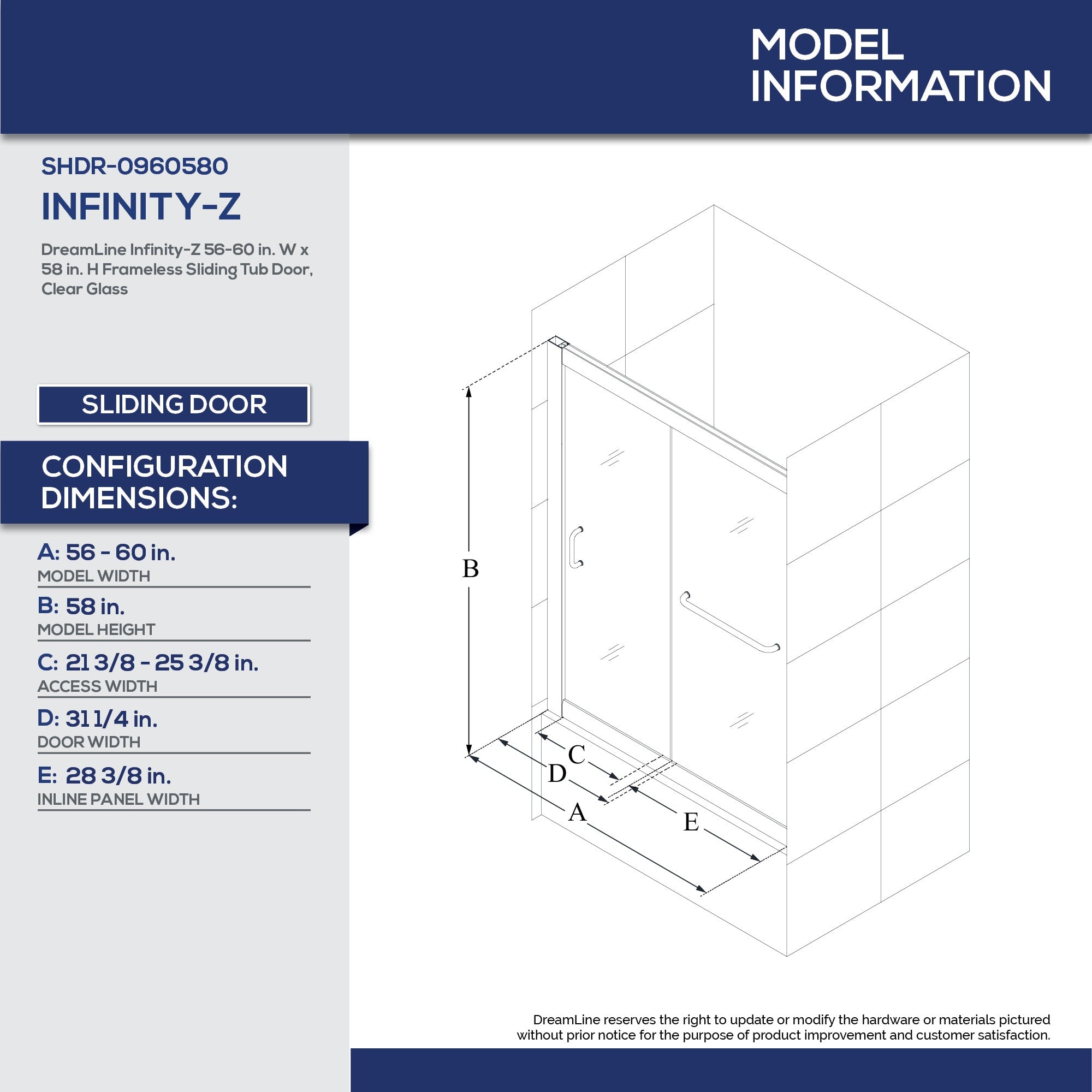 DreamLine TB096060XXX0004 Infinity-Z 56-60