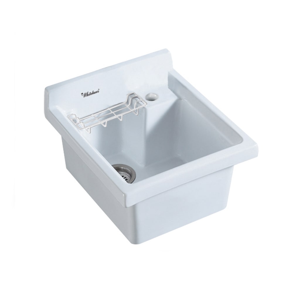 Whitehaus WH474-53 Vitreous China Single Bowl, Drop-in Sink with Wire Basket and 3.5