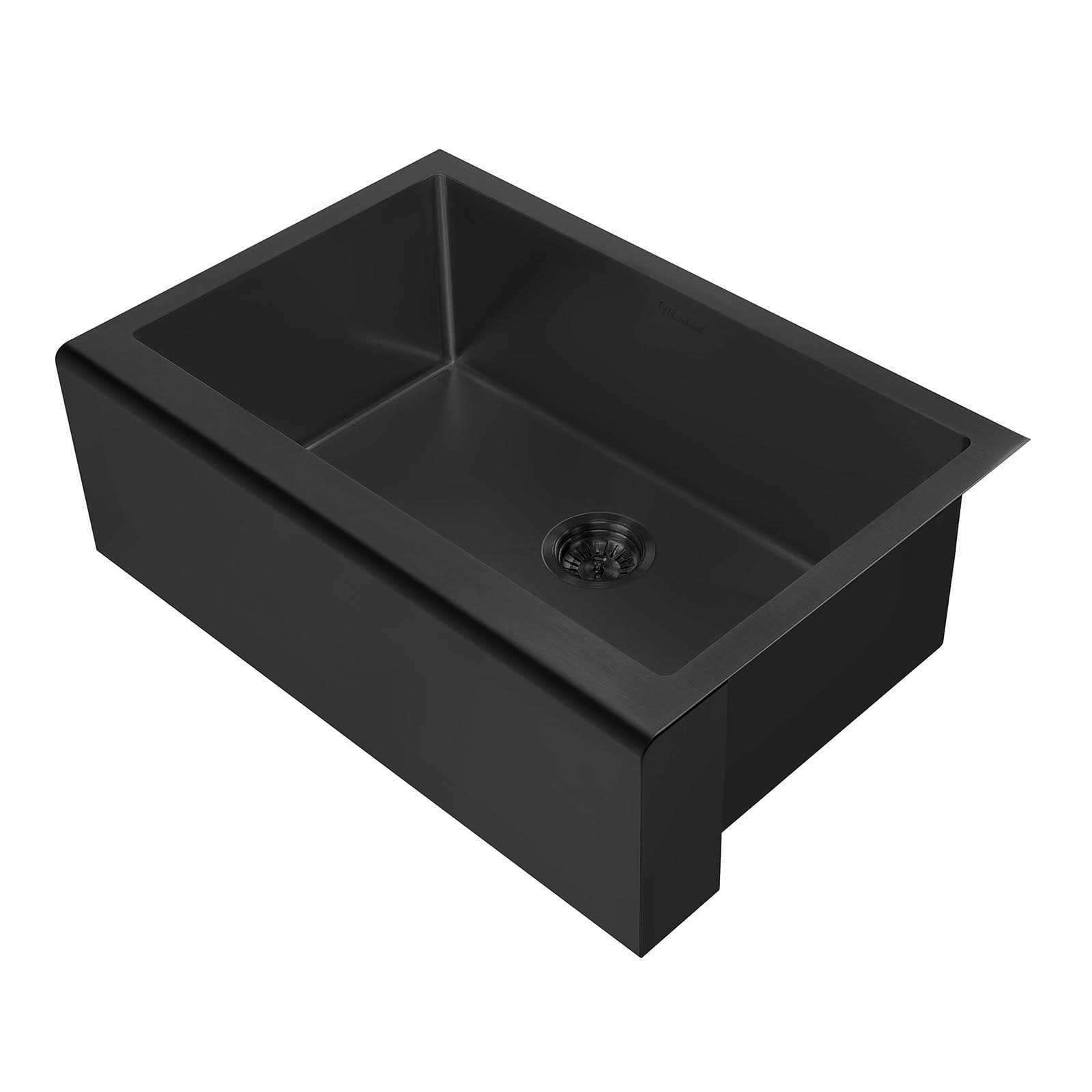 Whitehaus WHNPL3020-MBLK Noah Plus Single Bowl Undermount Sink Set with a Front Apron