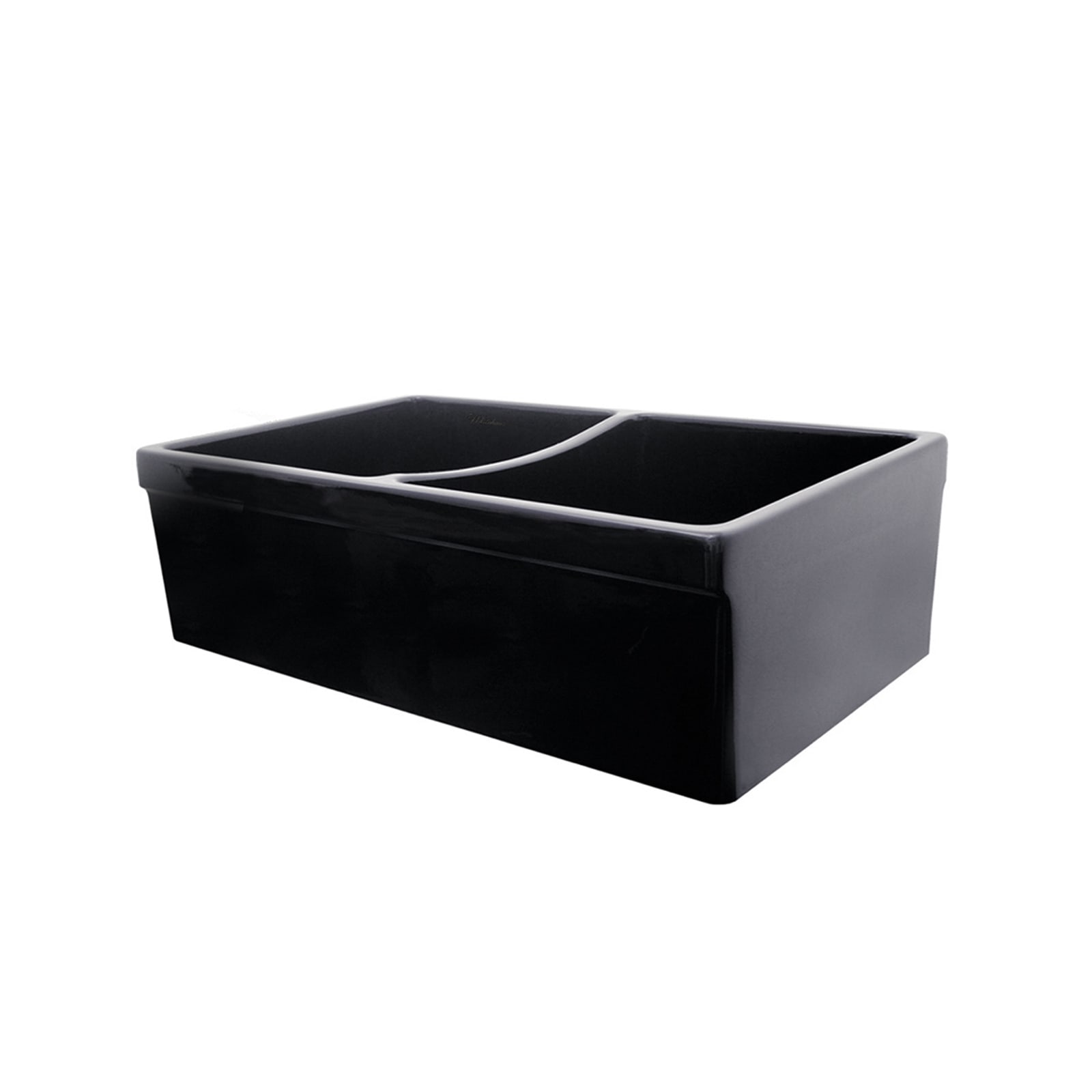 Whitehaus WHQDB532-BLACK Farmhaus Fireclay Quatro Alcove Reversible Double Bowl Sink with 2